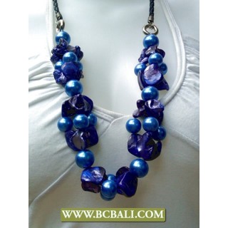 Pearls and Blue Shlells Nugets Fashion Necklace